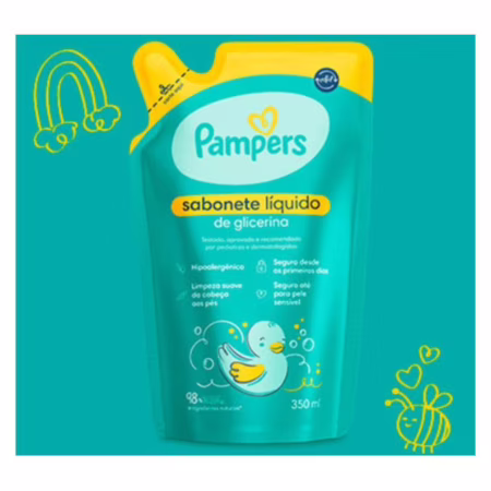 Refil Sabonete Líquido Pampers Glicerina Da Cabeça aos Pés 350ml