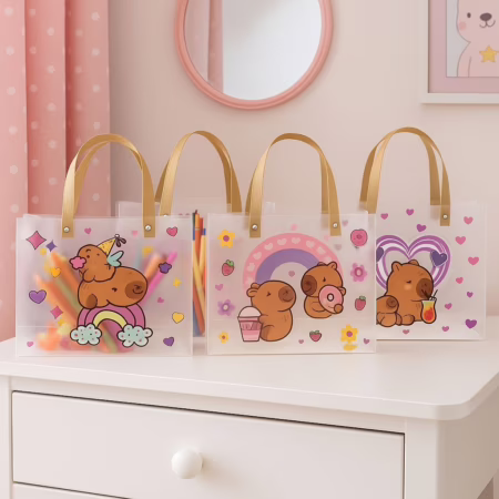🛍️Sacola Capivara Infantil Transparente Resistente Festa Aniversário 25cm