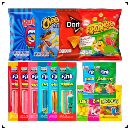 Super Kit 10 Salgadinhos Elma Chips + 10 Bala Fini para Crianças