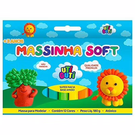 Utiguti Massa de Modelar Soft Estojo com 12 Cores 180G