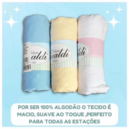 3 Lençol Berço Americano Bebe 100% Algodão Malha C/ Elastico