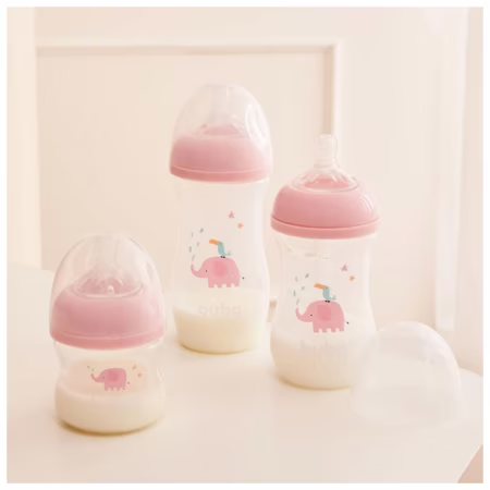 3 Mamadeiras Buba Bebe 120/270/330ML Easy Flow Bico de Silicone Pétala Nuvem Ou Elefantinho