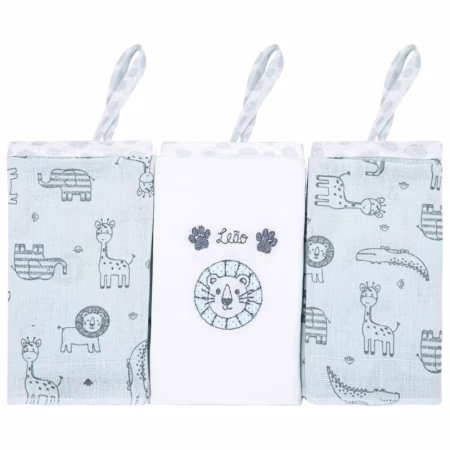 3 Paninhos de Boca Com Prendedor de Chupeta - Papi Textil