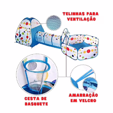 Barraca Túnel 3 Em 1 Dobrável Azul Claro Com Cesta De Basquete Toca 3 Em 1 Promoção