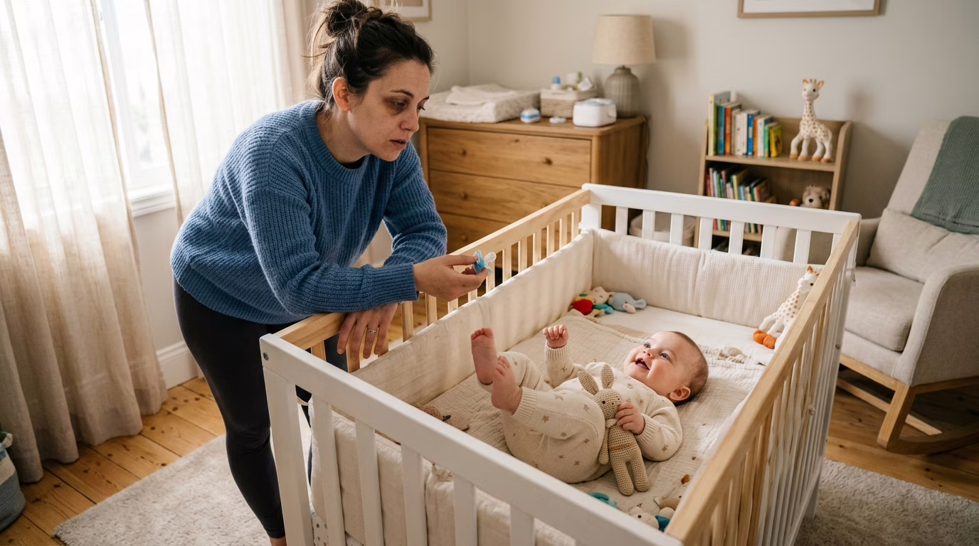 Bebê dormindo tranquilamente em um berço durante uma soneca diurna