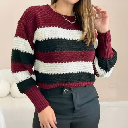 Blusa De Frio Listrada Suéter Feminino Tricot Moda Tricô