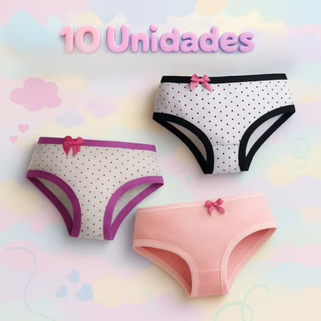 Calcinha Criança Algodão Premium Coloridas Kids 10 Und