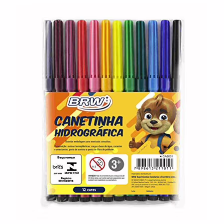 Canetinha Hidrográfica Blister com 12 Cores, BRW