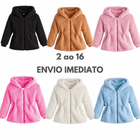 Casaco Teddy Infantil Touca Com Ziper