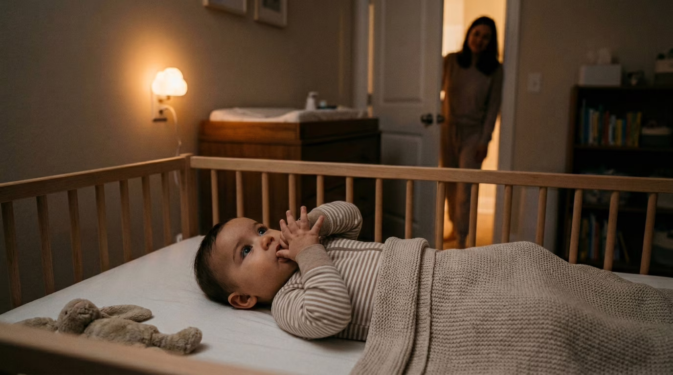 Bebê dormindo tranquilamente no berço após aprender a se acalmar sozinho