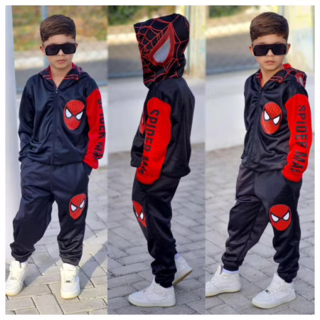 Conjunto Infantil Menino Estilo Heroi Aranha Casaco Capuz e Calça Moletinho Agasalho Inverno 4 ao 12