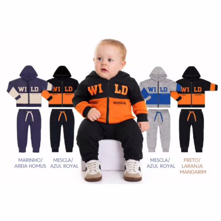 Conjunto Infantil Moletom com Capuz e Zíper – Bebê – Sortido – Inverno P M G