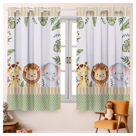 Cortina Estampada Infantil Safari Baby 2,00L x 1,50A (Quarto, Decoração, Bebê, Janela)