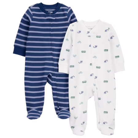 Durma e brinque 2-way Zip Thermal Footed Sleep and Play, Pack of 2 Simple Joys by Carter'sMeninos