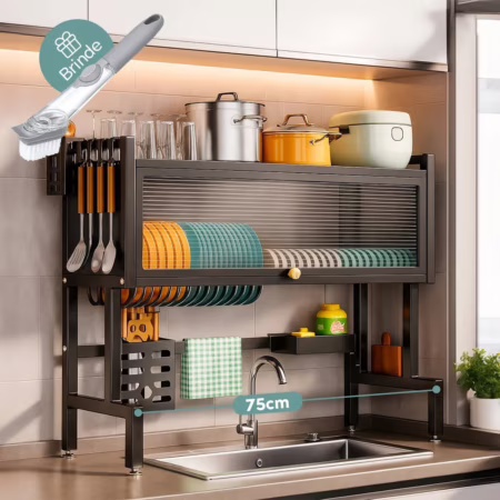 Escorredor De Louça Suspenso 75cm Armário Cor Preto + Escova Brinde Brielli Home