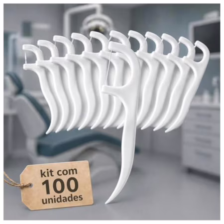 Fio Dental com Haste 2 em 1 FLOSS PICKS– 100 Unidades, Fio Resistente e Cabo Anatômico Antideslizante, Limpeza Interdental Profunda, Portátil para Uso Diário e Viagens