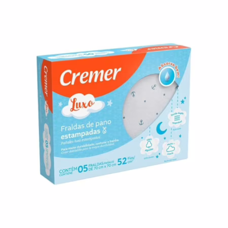 Fralda Luxo Estampa Cremer - 5 Unidades (70cmx70cm) Embalagem Pode Variar