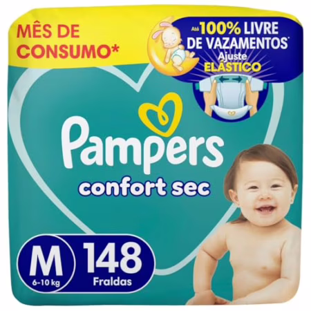 Fralda Pampers Confort Sec M com 148 Unidades