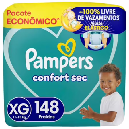 ➡️ Fralda Pampers Confort Sec Tamanho XG com 148 Unidades
