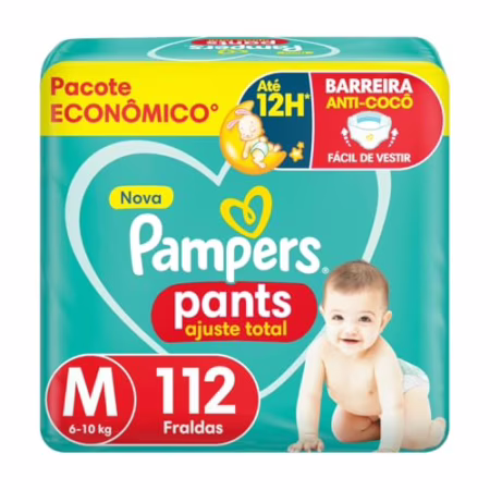 ➡️ Fralda Pampers Pants Ajuste Total Tamanho M com 112 Unidades