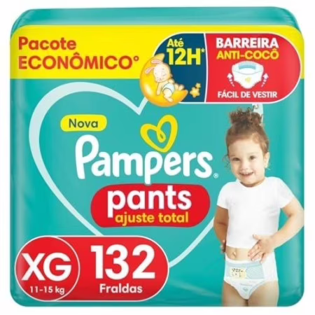 🛍️Fralda Pampers Pants Ajuste Total Tamanho XG, Fácil de Vestir, 132 Unidades