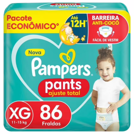 Fralda Pampers Pants Ajuste Total tamanho XG, Fácil de Vestir, 86 Unidades