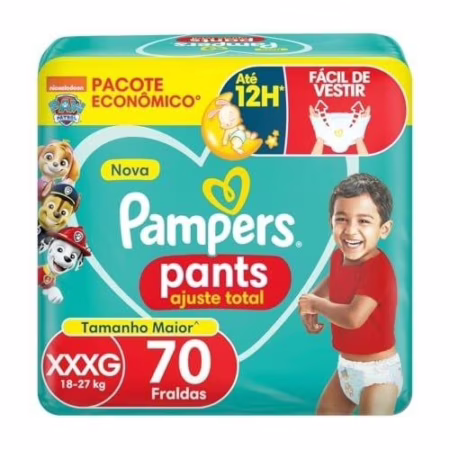 🛍️Fralda Pampers Pants Ajuste Total tamanho XXXG, Fácil de Vestir, 70 Unidades