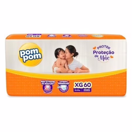 🛍️Fralda Pom Pom Protek Proteção de Mãe Hiper XG 60 Unidades