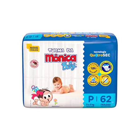 🛍️Fralda Turma da Mônica Baby Mega P 62 Unidades