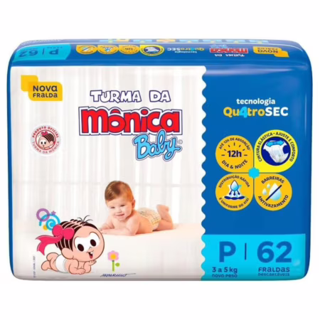 Fralda Turma da Mônica Baby Mega P com 62 Unidades