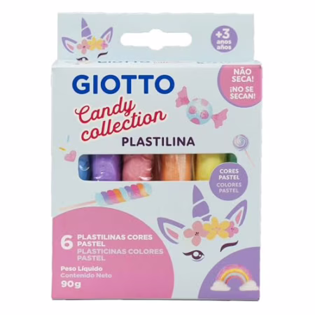 GIOTTO Candy Collection Unicórnio, Massinha de Modelar Plastilina, 6 Cores Pastel 90g