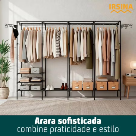 Guarda Roupa Cabideiro Organizador Closet Aberto 10 Prateleiras