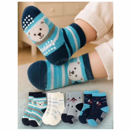 Kit 12, 9 ou 6 Pares de Meias Bebê Menino Antiderrapantes Algodão Confortáveis 0–24 Meses