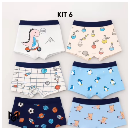 KIT 2  4 ou 6 Cuecas Infantis Boxer 100% Algodão Toque Macio  Conforto e Estampa...