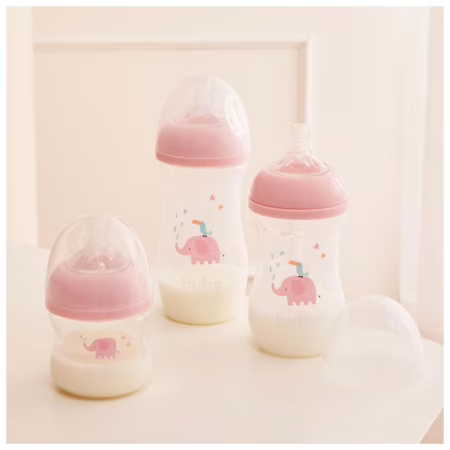 Kit 3 Mamadeiras Easy Flow Elefante Buba 120, 270 e 330ml - Rosa