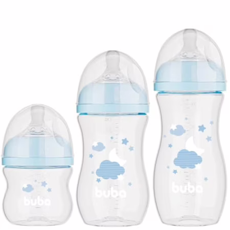 Kit 3 Mamadeiras Easy Flow Nuvem Buba 120, 270 e 330ml - Azul