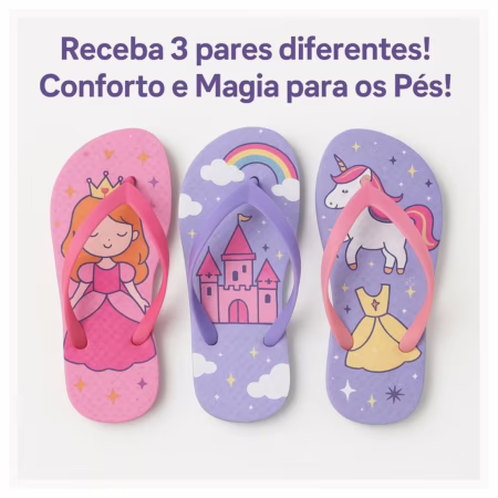 Kit 3 Pares Chinelo Infantil Menina Sortido Confortável Leve Macio
