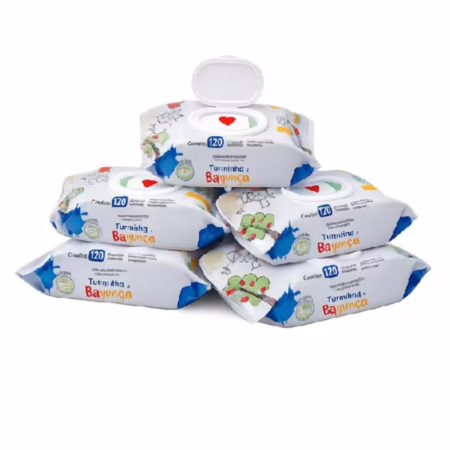 Kit 5 Toalhas Umedecidas Turminha da Bagunça 120 Folhas com Tampa
