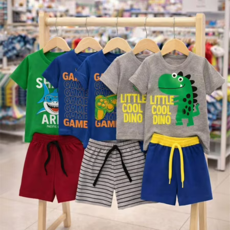 Kit 6 Peças Conjunto Infantil Verão Menino 3 Blusas+3 Shorts Cor Menino / 1 Ano