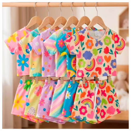 Kit 6 Peças de Conjunto Cropped Infantil Menina Moda Praia Verão Roupa Infantil Feminina de Calor Conjunto Verão Menina - 2 ao 10