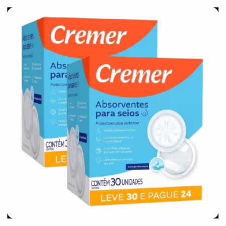 Kit 60 und de Absorvente Descartavéis Para Seios Toque Suave Cremer