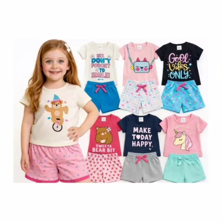 Kit 8 Peças Verão Conjunto Roupa Infantil Menina Algodão