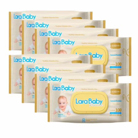 Kit C/ 8 Lenço Umedecido Lara Baby Premium 100 Unidades Total 800