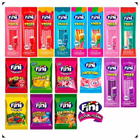Kit C/30un Balas Fini Sabores Variados Balas de Gelatinas Tubes Cítricas Azedinhas 15g