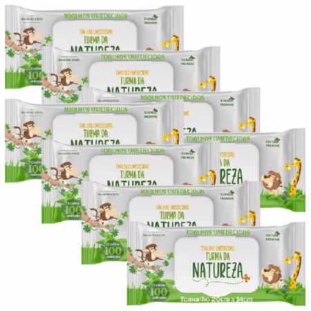 Kit C/8 Toalha Umedecida Turma da Natureza  100 Unidades Total 800
