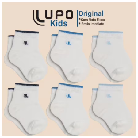 Kit com 6 Pares de Meias Cano Curto Lupo Bebê, Rosa - Tam 0-4M
