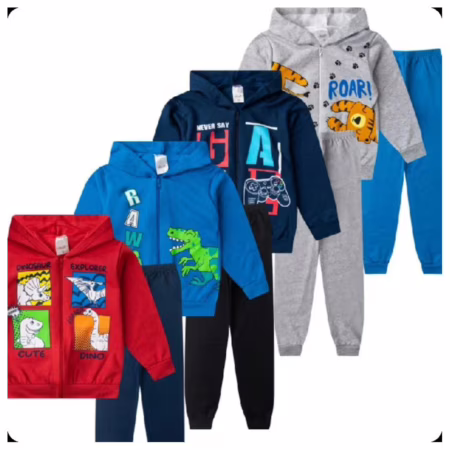 Kit Conjunto Moletom Menino Inverno 4 Jaquetas + 4 Calças com Punho