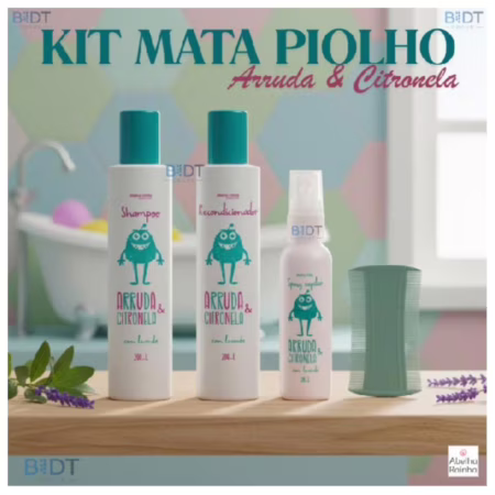 Kit Mata Piolho Arruda e Citronela Shampoo + Recondicionador + Spray + Pente Fino Grátis