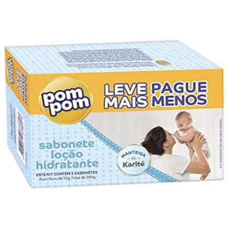 Kit Sabonete em Barra Pom Pom Loção Hidratante com 5 unidades de 70g cada