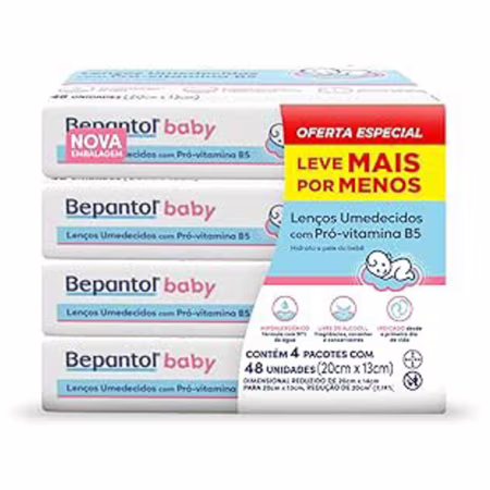 Lenço Umedecido Bepantol Baby - 4 pacotes com 48 unidades cada